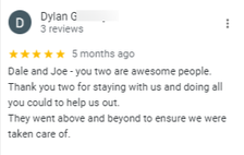 Customer praising our employees with google review